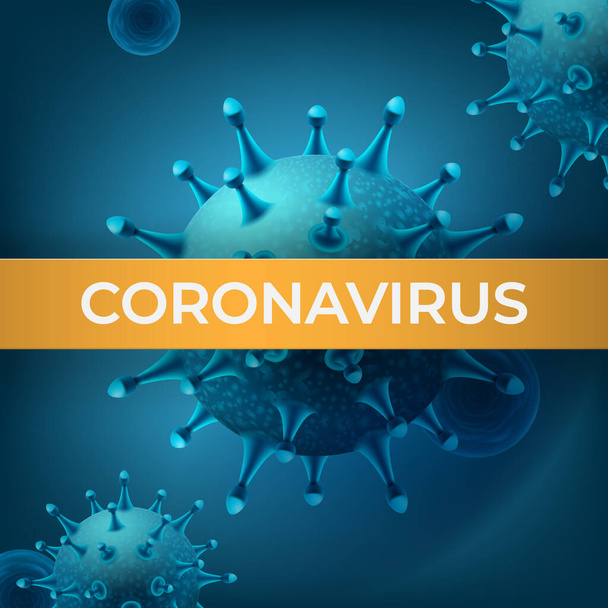 Illustration réaliste vectorielle de coronavirus en bleu avec titre
 - Vecteur, image