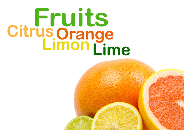 image of a fresh whole lime,lemon and orange isolated on white - Fotó, kép