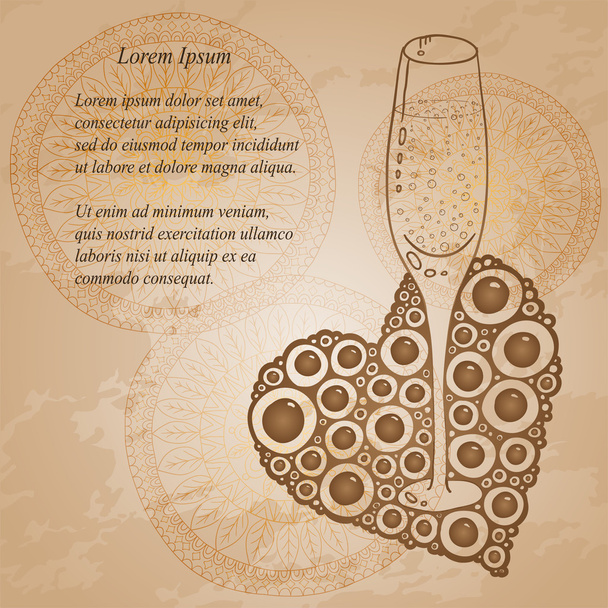 Wine Glass With The Doodle Circular Pattern On The Grunge Background. - Vektor, kép