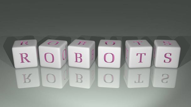 lucido ROBOTS costruito da lettere cubiche dalla prospettiva superiore, eccellente per la presentazione concettuale in illustrazione 3D
 - Foto, immagini
