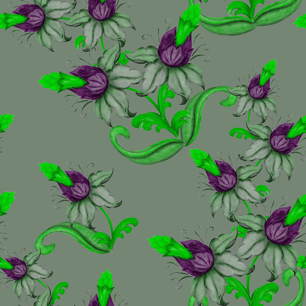 Beautiful seamless pattern with stylized flowers. Ornamental background based on ethnic asian patterns. Bandana print. Hand drawn with colored pencils. - Φωτογραφία, εικόνα
