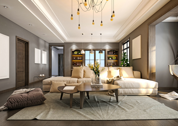 3D render modern otthoni nappali - Fotó, kép