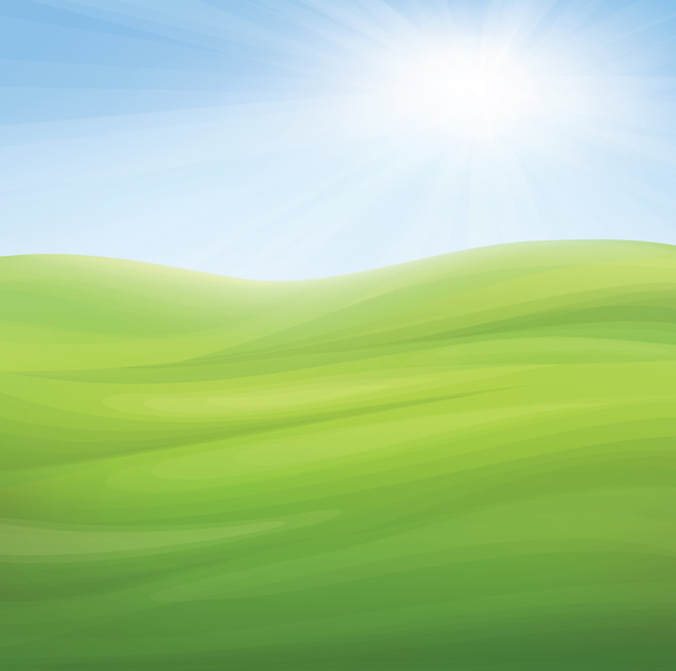 Vector spring background, blue sky and green grass. - ベクター画像