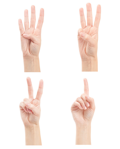 Counting woman hands (1 to 4) isolated on white background - Photo, Image