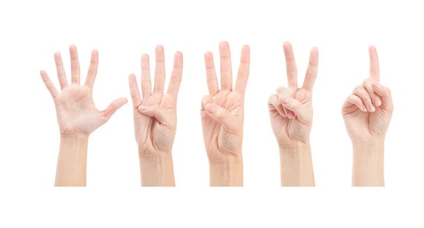 Počítání žena rukou (1 až 5) izolované na bílém pozadí - Fotografie, Obrázek