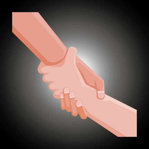 Illustration zweier Hände, die sich auf einem Gradienten-schwarzen Hintergrundvektor fest halten - Foto, Bild