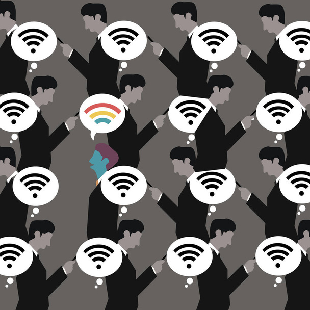 Segnale wifi della gente, connessione di rete. Illustrazione vettoriale essere originale non modello logo folla
 - Foto, immagini