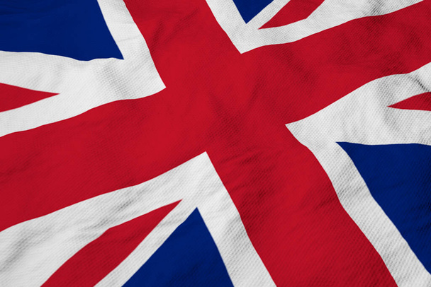 Vollbild-Nahaufnahme einer schwenkenden britischen Flagge in 3D-Darstellung. - Foto, Bild