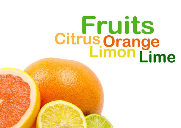 image of a fresh whole lime,lemon and orange isolated on white - Photo, Image