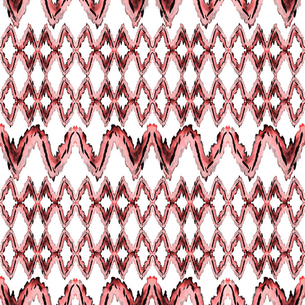 Watercolor seamless pattern with ethnic zigzag elements. Vintage modern design. Hand drawn. - Foto, Imagem