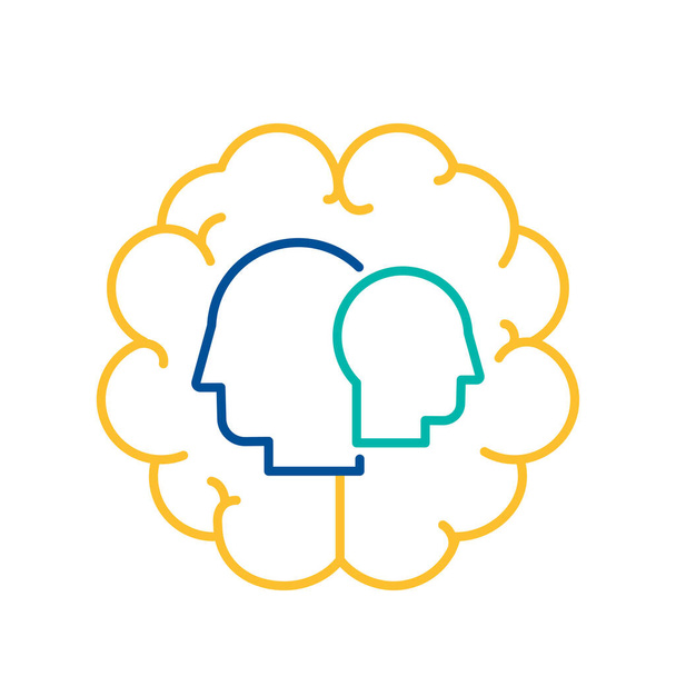 Psychologie und Physiologie Icon Human Brain Activity Concept. Menschen Intelligenz, Temperament und Gesundheit Zeichen mit Kopf Silhouette auf Gehirn Umriss Hintergrund Vektor Illustration - Vektor, Bild