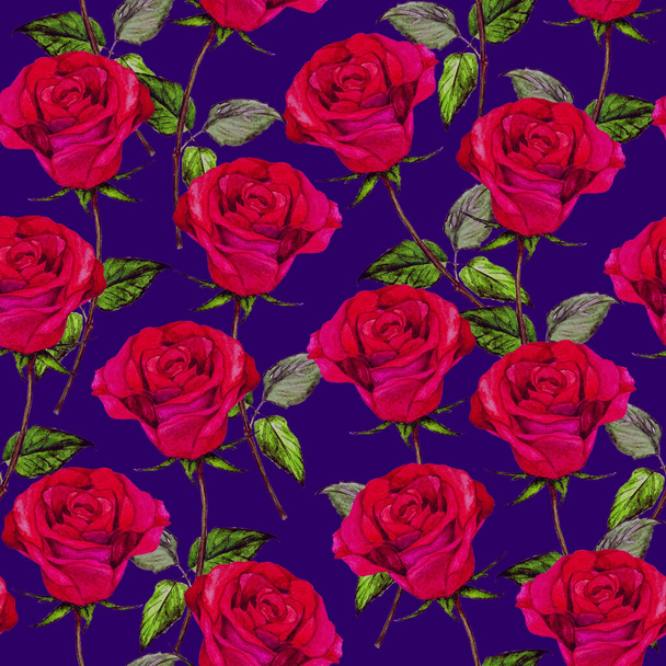 Watercolor seamless pattern with beautiful roses. Romantic floral print. Summer background. Hand drawn. - Foto, Imagem