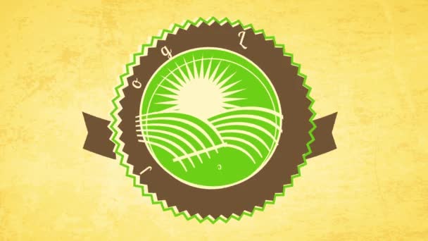 İlkbahar elementi, kağıt dokusu yüzeyinde yerel yetiştirilmiş taze organik gıda ürünleri sunan iş için Retro Round Markası oluşturma emri - Video, Çekim
