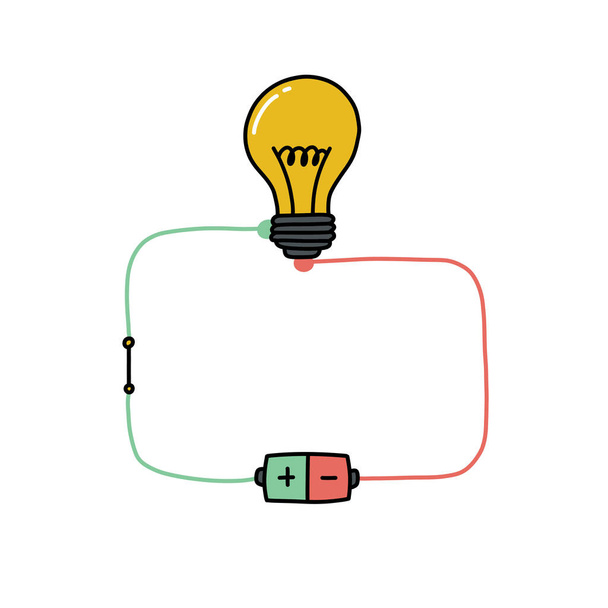 electrical circuit lamp doodle icon, vector color illustration - Vector, Image