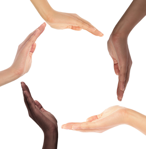 Conceptual symbol of multiracial human hands making a circle - Foto, Imagem