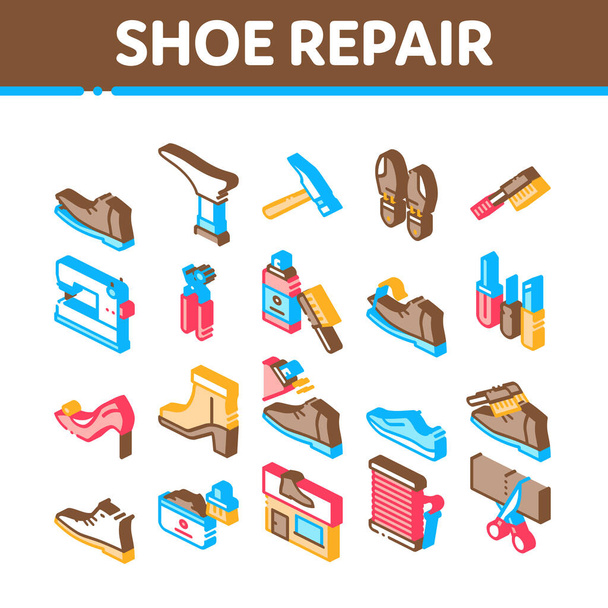 Изометрические иконки оборудования для ремонта обуви
 - Вектор,изображение