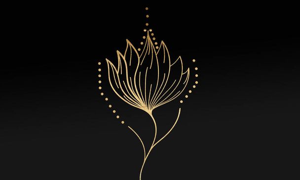 Black minimalistic abstract background. Business presentation, web banner backdrop. Floral swirl elements with golden effect. - Фото, изображение
