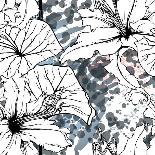 Floral Black White Pattern. Modern Watercolor - Vettoriali, immagini