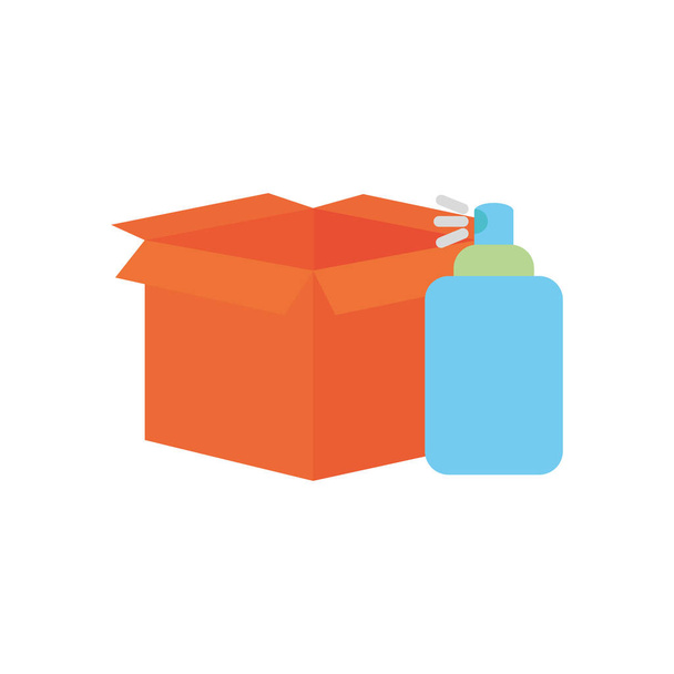 doboz és antibakteriális doboz ikon, lapos stílus - Vektor, kép