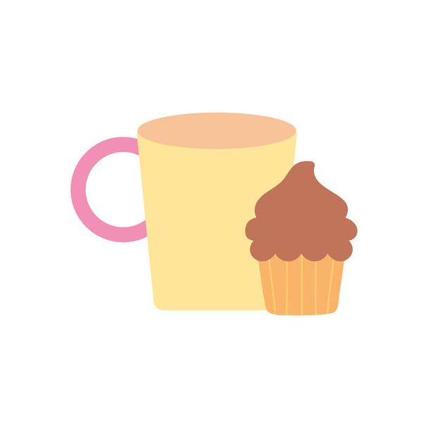 コーヒーマグカップとカップケーキのアイコンフラットスタイル - ベクター画像