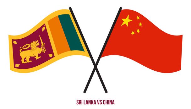 Sri Lanka ja Kiina liput ristissä ja heiluttaa tasainen tyyli. Virallinen osuus. Oikeat värit
. - Vektori, kuva