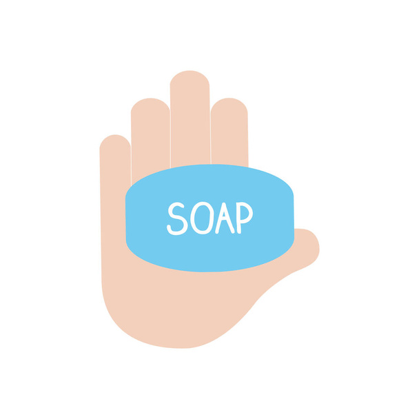 χέρι με εικονίδιο μπαρ σαπούνι, επίπεδη στυλ - Διάνυσμα, εικόνα