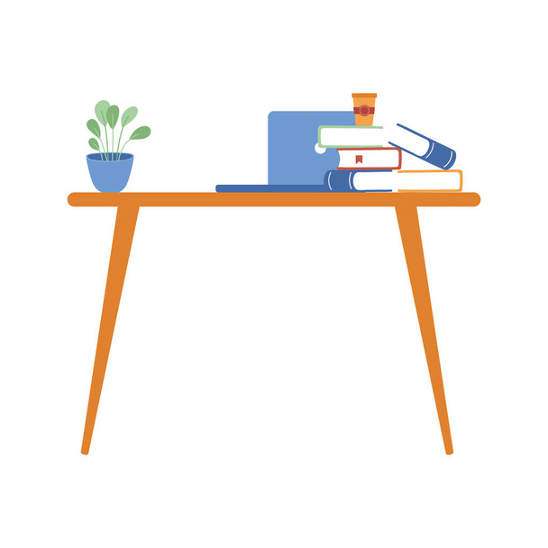 Laptop und Bücher im Schreibtischvektordesign - Vektor, Bild