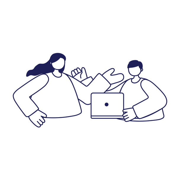 Femme et homme avec design vectoriel pour ordinateur portable
 - Vecteur, image