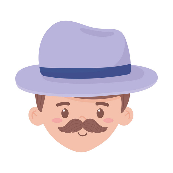 Avatar man cartoon with mustache and hat vector design - Vector, Image