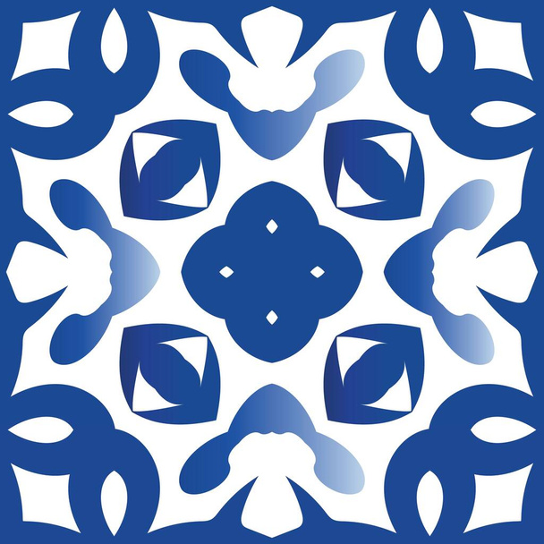 Ceramic tiles azulejo portugal. Graphic design. Vector seamless pattern concept. Blue ethnic background for T-shirts, scrapbooking, linens, smartphone cases or bags. - Vector, Imagen