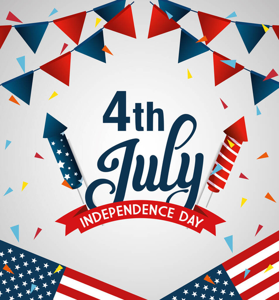 4 de julio feliz día de la independencia bandera y guirnaldas colgando
 - Vector, imagen