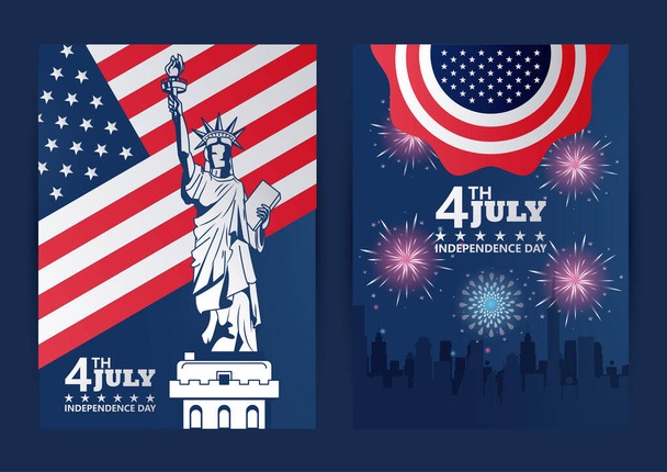 fourth july usa independence day celebration with flag and liberty statue - ベクター画像