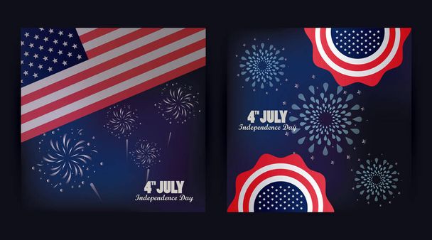 vierde juli usa onafhankelijkheidsdag viering met vlag in kant - Vector, afbeelding