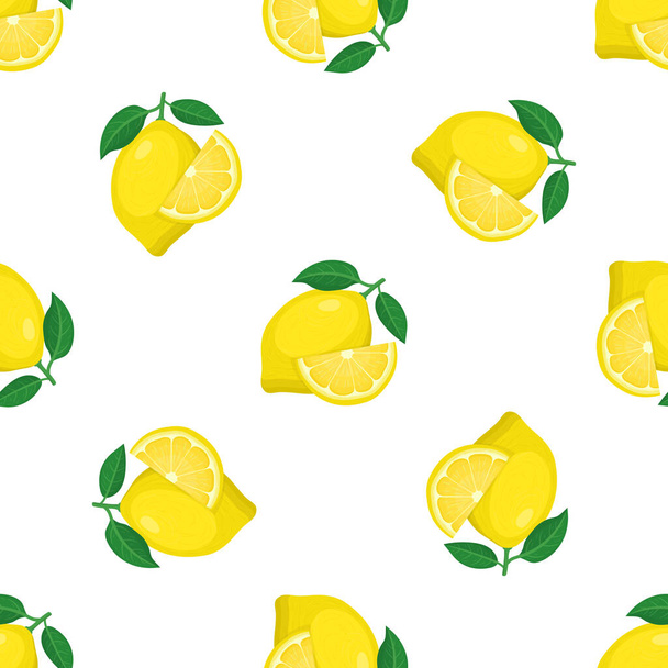Tertemiz, parlak egzotik bir bütün ve beyaz arka planda dilimlenmiş limon meyvesi. Sağlıklı yaşam için yaz meyveleri. Organik meyve. Çizgi film tarzı. Herhangi bir tasarım için vektör illüstrasyonu. - Vektör, Görsel