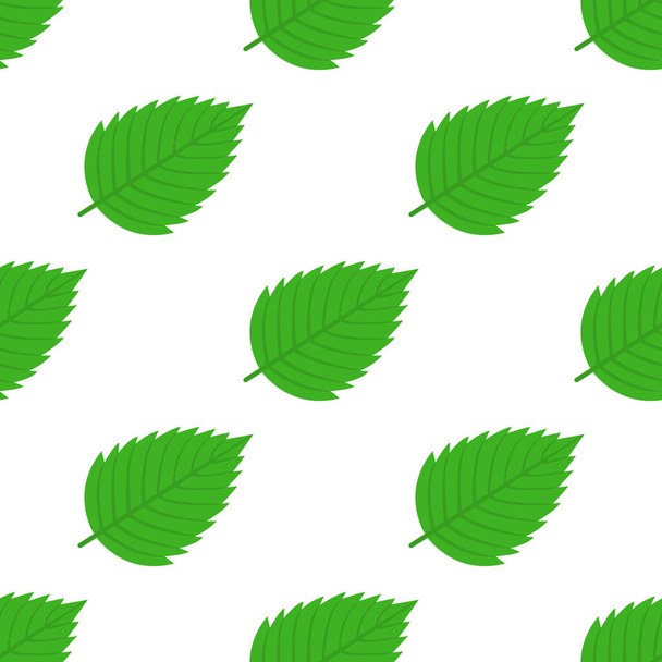 Απρόσκοπτη μοτίβο με διακοσμητικά πράσινα φύλλα φράουλας σε λευκό φόντο. Εικονογράφηση διανύσματος για οποιοδήποτε σχέδιο. - Διάνυσμα, εικόνα