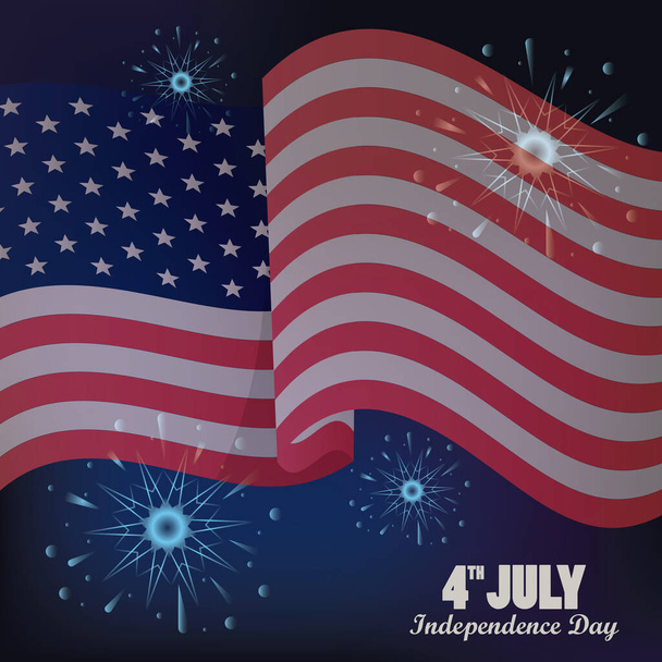 Четвертый День независимости США с флагом и фейерверком
 - Вектор,изображение