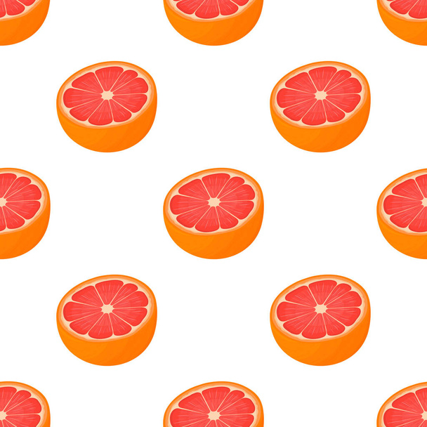 Bezešvé vzor s čerstvým zářivě exotické napůl řezaného grapefruitu izolované na bílém pozadí. Letní plody pro zdravý životní styl. Ekologické ovoce. Kreslený styl. Vektorová ilustrace pro každý design. - Vektor, obrázek