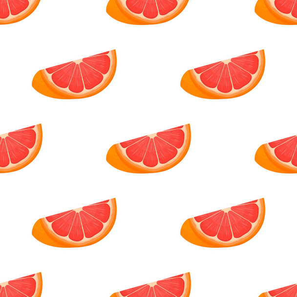 Naadloos patroon met frisse heldere exotische gesneden plak grapefruit geïsoleerd op witte achtergrond. Zomervruchten voor een gezonde levensstijl. Biologisch fruit. Cartoon stijl. Vector illustratie voor elk ontwerp. - Vector, afbeelding