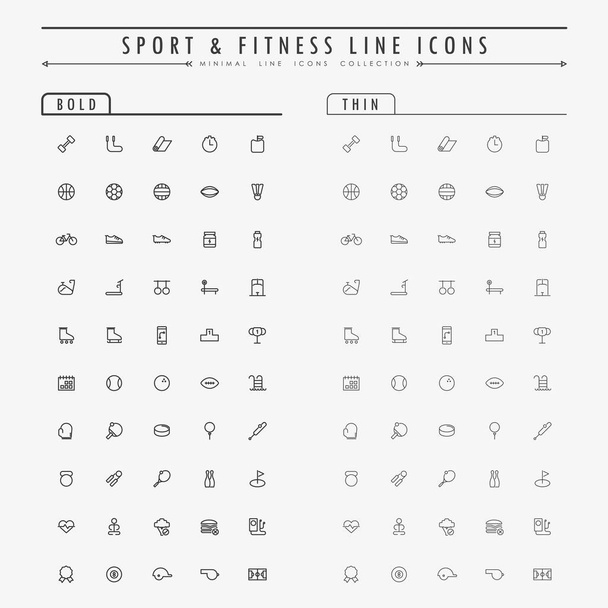 sport és fitness vonal ikonok merész és vékony vonal koncepció vektor - Vektor, kép