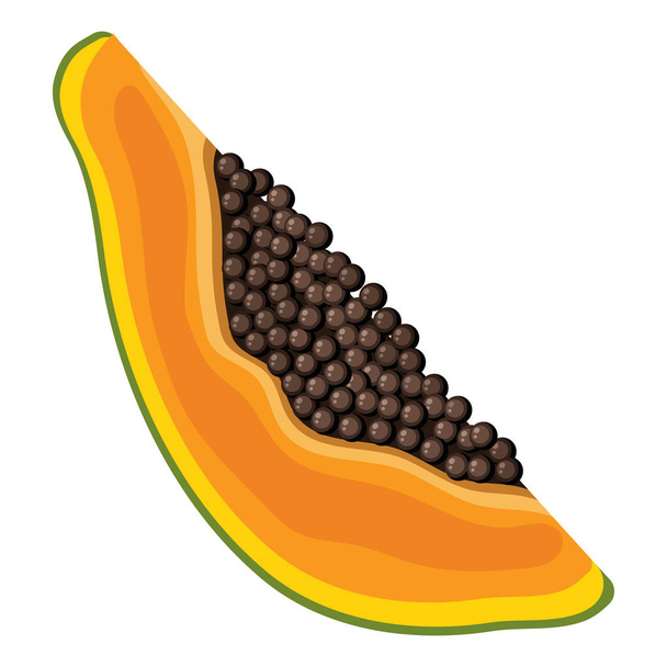 Świeże jasne, egzotyczne krojone plasterki owoców papai izolowane na białym tle. Letnie owoce dla zdrowego stylu życia. Organiczne owoce. Styl kreskówki. Ilustracja wektora dla każdego projektu. - Wektor, obraz