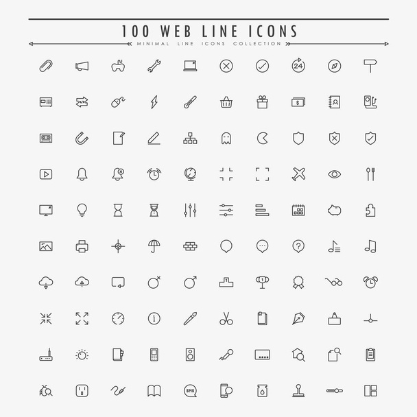 100 web minimale schets pictogrammen collectie vector - Vector, afbeelding
