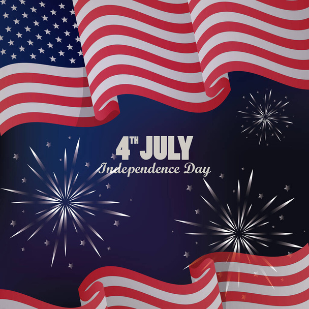 negyedik július usa függetlenségi nap ünneplés zászló és tűzijáték - Vektor, kép