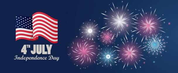 fourth july usa independence day celebration with flag and fireworks - Vector, Image