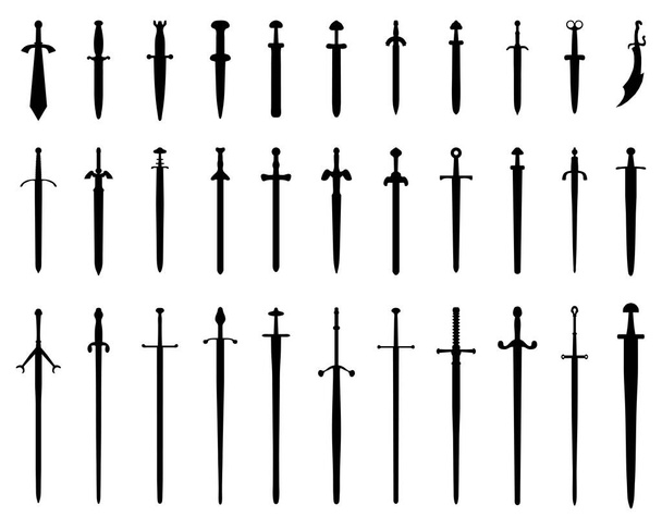Siluetas negras de espadas sobre fondo blanco
 - Vector, Imagen