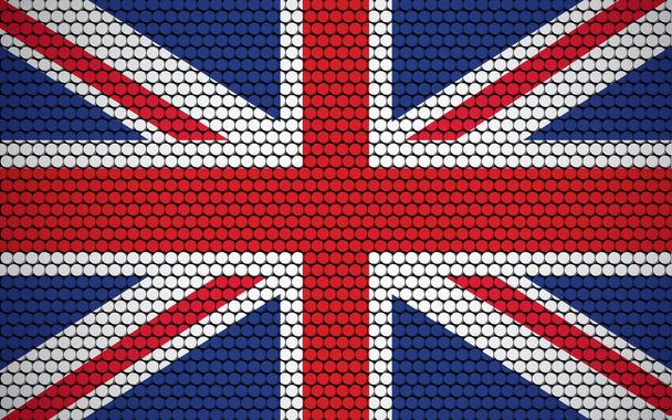 Abstraktní vlajka Spojeného království tvořená kruhy. Britská vlajka navržená s barevnými tečkami, které jí dávají moderní a futuristický abstraktní vzhled. - Vektor, obrázek