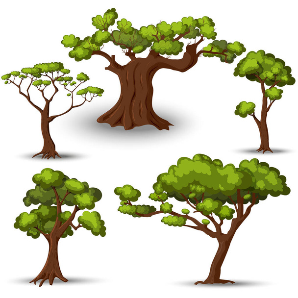 Desenhos animados árvores e arbustos conjunto vetorial
 - Vetor, Imagem