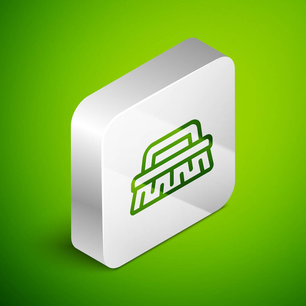 Isometric line Brush for cleaning icon isolated on green background. Cleaning service concept. Silver square button. Vector Illustration - Vector, Image