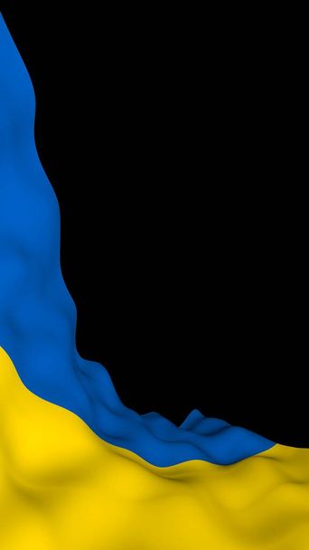 The flag of Ukraine on a dark background. National flag and state ensign. Blue and yellow bicolour. 3D illustration waving flag - Фото, зображення