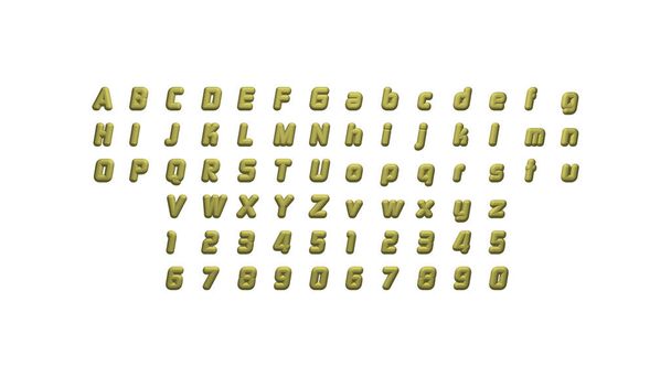 3D alfabetten en nummers met bijpassende perspectieven aan elke kant voor het bouwen van woorden met gedetailleerde kalligrafie op een witte - Foto, afbeelding