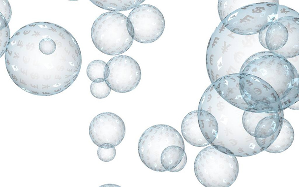 Ethereum economic financial bubble. crypto currency 3D illustration. Business concept. Blue bubbles on a white background - Fotografie, Obrázek